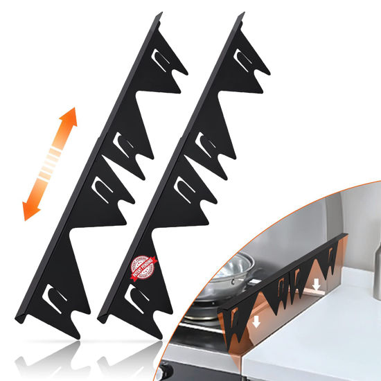 Picture of Stainless Steel Stove Gap Covers,Stove Gap Filler, Range Trim Kit, Stove Gap Guards, Heat Resistant and Easy to Clean, Easy retractable Length 13.8" to 27.5", Width 0.79",Black(2PCS)