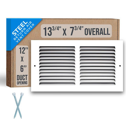 Picture of Fits 12x6 Duct Opening | Steel Return Air Grille by Handua | Vent Cover Grill for Sidewall and Ceiling | White | HVAC Cold Air Intake Grille | Outer Dimensions: 13.75"W X 7.75"H