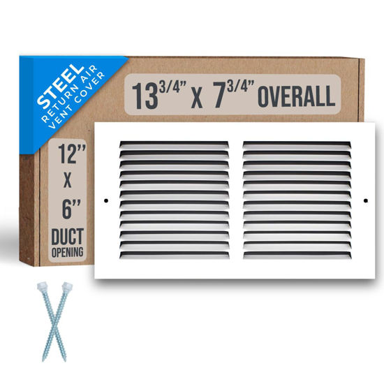 Picture of Fits 12x6 Duct Opening | Steel Return Air Grille by Handua | Vent Cover Grill for Sidewall and Ceiling | White | HVAC Cold Air Intake Grille | Outer Dimensions: 13.75"W X 7.75"H