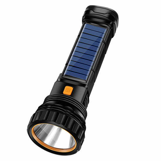 Picture of E-SHIDAI Solar/Rechargeable Multi Function 1000 Lumens LED Flashlight, with Emergency Strobe Light and 1200 Mah Battery, Emergency Power Supply and USB Charging Cable, Fast Charging (1PC)
