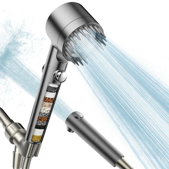 Picture of PWERAN Filtered Shower Head with Handheld, High Pressure Water Flow and Multiple Spray Modes Shower Head with Filter, Power Wash for Hard Water, Showerhead with ON/OFF Switch for Pets Bath