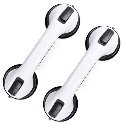 Picture of Grab Bars for Bathtubs and Showers, 2 Pack Shower Handle 12 Inch Strong Suction Shower Bar, Safety Bars for Shower Chair, Bathroom Grab Bar for Senior (Black White)