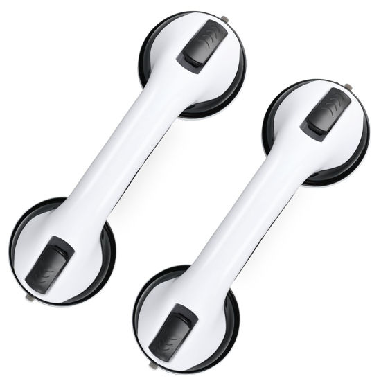 Picture of Grab Bars for Bathtubs and Showers, 2 Pack Shower Handle 12 Inch Strong Suction Shower Bar, Safety Bars for Shower Chair, Bathroom Grab Bar for Senior (Black White)