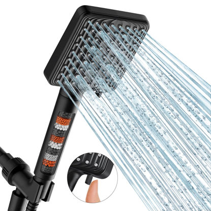 Picture of MakeFit Filtered Shower Head Black - 6 Modes High Pressure Handheld Shower Head with Filter Mineral Beads, Detachable Handheld Showerhead Set with Stainless Steel Hose and Shower Arm Bracket