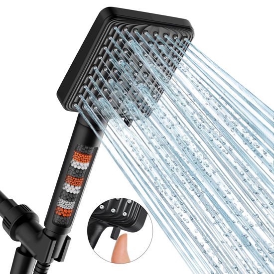 Picture of MakeFit Filtered Shower Head Black - 6 Modes High Pressure Handheld Shower Head with Filter Mineral Beads, Detachable Handheld Showerhead Set with Stainless Steel Hose and Shower Arm Bracket