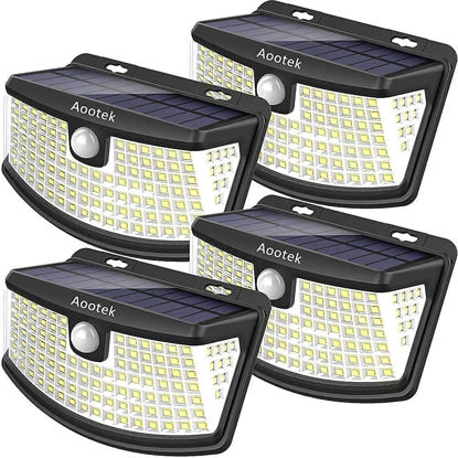 Picture of Aootek New Solar Motion Sensor Lights 120 LEDs with Lights Reflector,270° Wide Angle, IP65 Waterproof, Step Lights for Front Door, Yard, Garage, Deck (4-Pack)