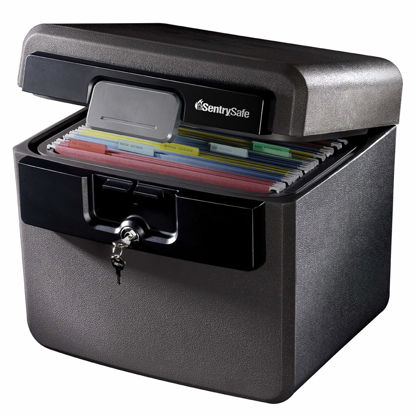 Picture of SentrySafe Black Fireproof and Waterproof Safe, File Folder and Document Box with Key Lock, Ex. 14.3 x 15.5 x 13.5 inches, HD4100