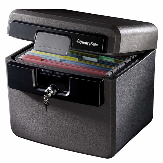 Picture of SentrySafe Black Fireproof and Waterproof Safe, File Folder and Document Box with Key Lock, Ex. 14.3 x 15.5 x 13.5 inches, HD4100