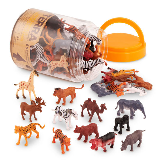 Picture of Terra by Battat - 60 Pcs Wild Creatures Tube - Realistic Mini Animal Figurines - Lion, Hippo, Tiger, Bear & More Safari Animals - Plastic Educational Toys for Kids and Toddlers 3 Years +