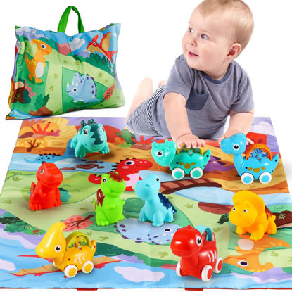 Picture of ALASOU 9 PCS Dinosaur Fantastic Creatures Toys with Playmat/Storage Bag|Baby Car Toys for 1 Year Old Boy|1st Birthday Gifts for Toddler Age 1-2|1 Year Old Boy Birthday Gift for Infant 12 18 Months