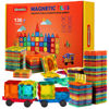 Picture of Gemmicc Magnetic Tiles, Deluxe 136 PCS Building Blocks Magnet Toys for Kids,3D Magnet Puzzles Stacking Blocks for Boys Girls,Huge Set with 2 Cars