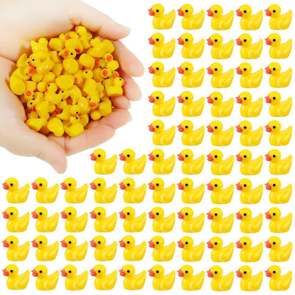 Picture of 100 Pcs Mini Resin Ducks Bulk Tiny Ducks Set for Potted Miniature Decoration Garden Dollhouse Cake Decoration DIY Slime Kit Craft Charms Party Toys