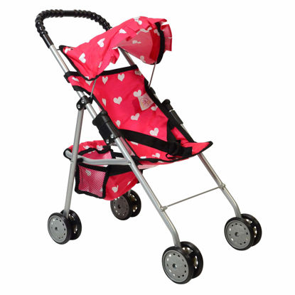 Picture of The New York Doll Collection My First Doll Stroller with Basket & Heart Design Foldable Doll Stroller, Pink