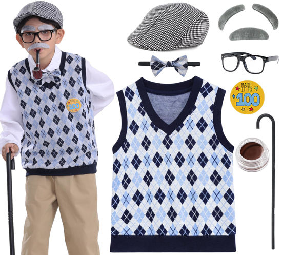 Picture of ZeroShop Old Man Costume for Kids Boy, 100 Days of School Grandpa 100th Day Old Person Dress Up,6