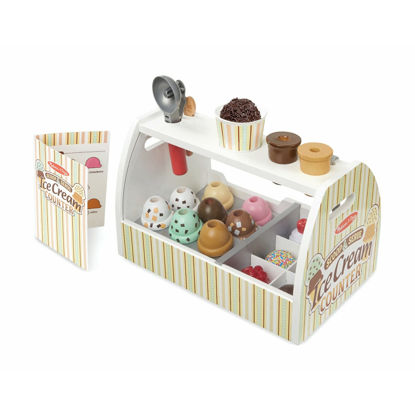 Picture of Melissa & Doug Wooden Scoop and Serve Ice Cream Counter With Play Food and Accessories (28 Pcs) Pretend Food, Ice Cream Toys, For Kids Ages 3+
