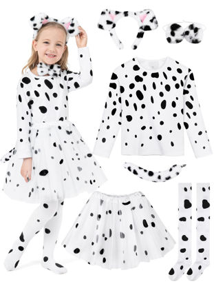 Picture of FancyFun 100 Days of School Dalmatian Costume Kids, Girl Costume Cotton Dalmatians Dog Outfit T-Shirt Tutu with Accessories Black and White