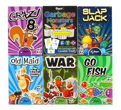 Picture of Regal Games Card Games for Kids - Go Fish, Crazy 8's, Old Maid, Slap Jack, Garbage Monster, War - Simple & Fun Classic Family Table Games - Games May Vary (6 Set)