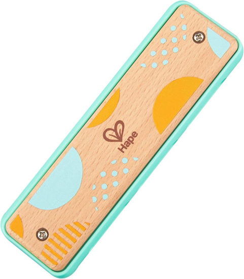Picture of Hape Blues Harmonica | 10 Hole Wooden Musical Instrument Toy for Kids, Blue-Green (E8916)