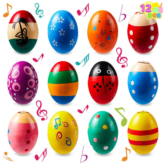 Picture of JOYIN 12 Packs 1.9''*2.7" Wooden Egg Shakers Maracas Percussion Musical for Party Favors, Classroom Prize Supplies, Musical Instrument, Basket Stuffers Fillers, Easter Hunt