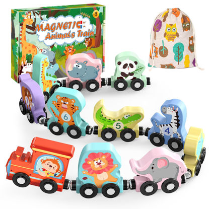 Picture of Zeoddler Toys for Toddlers, 11 Magnetic Wooden Animals Train Set, Montessori Toys for Toddlers, Preschool Learning Activities for Kids, Birthday Gifts for Boys, Girls