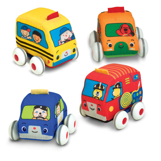 Picture of Melissa & Doug K's Kids Pull-Back Vehicle Set - Soft Baby Toy Set With 4 Cars and Trucks and Carrying Case Pull Back Cars, Soft Vehicles Toys For Babies And Toddlers