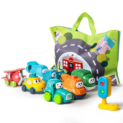 Picture of ALASOU 7 PCS Baby Cranes Car Toys with Playmat/Storage Bag|1st Birthday Gifts for Toddler Toys Age 1-2|Baby Toys for 1 2 Year Old Boy|1 2 Year Old Boy Birthday Gift for Infant Toddlers
