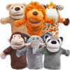 Picture of JOYIN 6Pcs Kids Hand Puppet Set with Working Mouth, Toddler Animal Plush Toy Includes Elephant, Giraffe, Lion, Bear, Raccoon and Monkey for Show Theater, Birthday Gifts