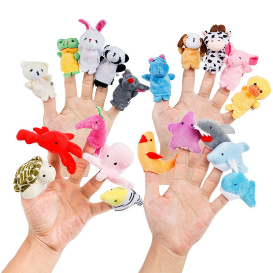 Picture of Oiuros 20pcs Different Cartoon Animal Finger Puppets Soft Velvet Dolls Props Toys Easter Basket Stuffers