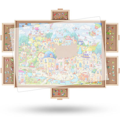 Picture of ALL4JIG 1500 Pieces Rotating Puzzle Board with 6 Drawers and Cover,26"x35"Portable Wooden Jigsaw Puzzle Table for Adults,Lazy Susan Spinning Puzzle Boards Birthday Gift for mom