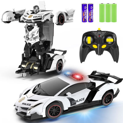 Picture of FDJ Remote Control Car - Transform Toys Car Robot, One Button Deformation to Robot with Flashing Light, 2.4Ghz 1:18 Scale Transforming Police Car Kids Toys with 360 Degree Rotating, Girls Boys Toys