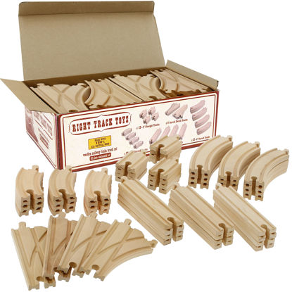 Picture of Wooden Train Track 52 Piece Set-18 Feet Of Track Expansion - 5 Distinct Pieces - 100% Compatible with All Major Brands Including Thomas Wooden Railway System: Screen Free Christmas Gift For Toddlers