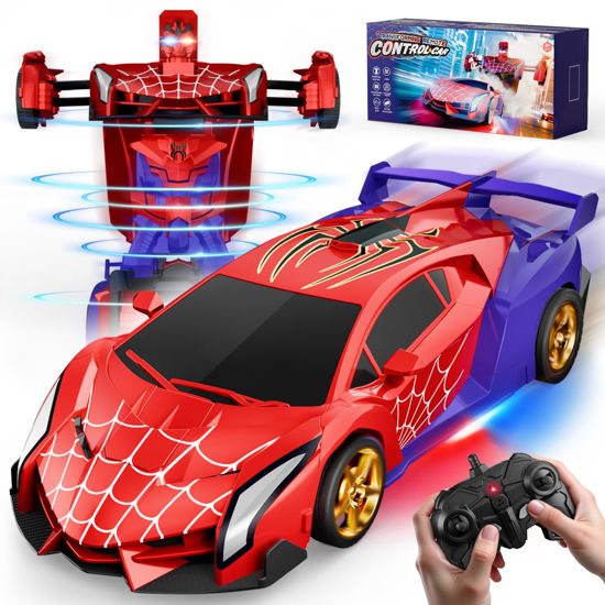 Picture of Spider Transform RC Cars Toys with Eye & Underbody Lights, 2.4GHz Remote Control Car One-Button Deformation, Fast 360°Rotation Robot Toys Birthday Gifts for 3 4 5 6 7 8 9 10 Year Old Boys Age 4-7 8-12
