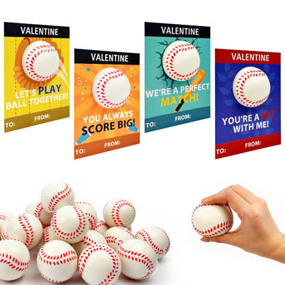 Picture of Baseball Valentines Day Cards Gifts for Kids School -24 Pack,Mini Foam Baseball Toys with Exchange Cards for Toddlers,Valentines Sport Goodie Bag Stuffer Classroom Favors Treats Prizes for Boys Girls
