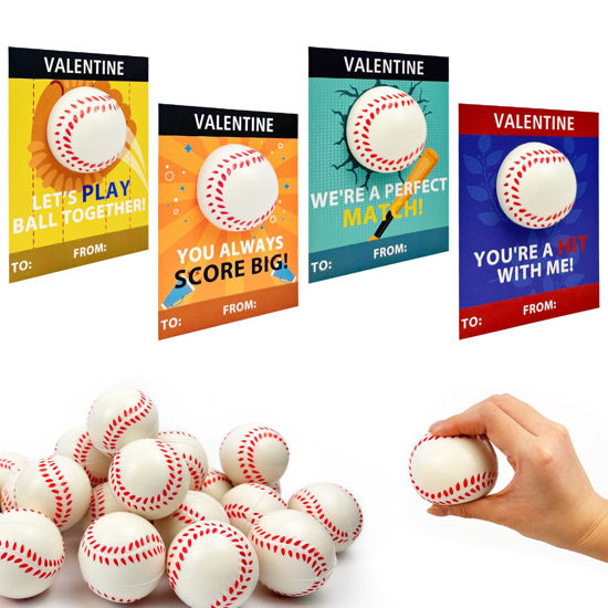 Picture of Baseball Valentines Day Cards Gifts for Kids School -24 Pack,Mini Foam Baseball Toys with Exchange Cards for Toddlers,Valentines Sport Goodie Bag Stuffer Classroom Favors Treats Prizes for Boys Girls