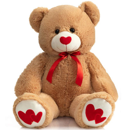 Picture of HollyHOME Big Teddy Bear Stuffed Animal Large Bear Plush with Red Heart for Girlfriend and Kids Valentine's Day 36 inch Tan