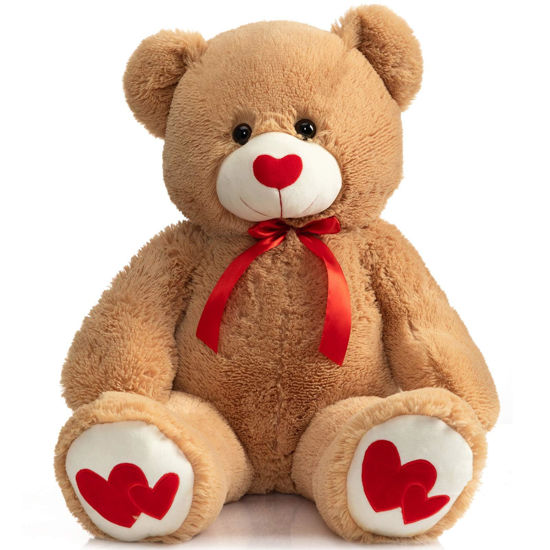 Picture of HollyHOME Big Teddy Bear Stuffed Animal Large Bear Plush with Red Heart for Girlfriend and Kids Valentine's Day 36 inch Tan