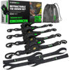 Picture of Rhino USA Retractable Ratchet Straps (4-Pack) - 1 Inch x 10 Feet (1,209lb Break Strength) - Heavy Duty Auto Self Retracting Tie Down Straps for Truck, Cargo Trailer, Motorcycle, Rad & More - Black