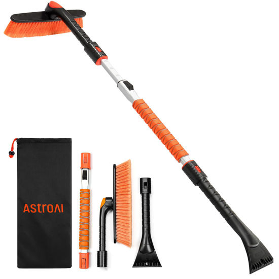 Picture of AstroAI 47.2" Ice Scrapers for Car Windshieldand Extendable Snow Brush with Foam Grip and 360° Pivoting Brush Head for Christmas Car Auto Truck SUV(Orange)