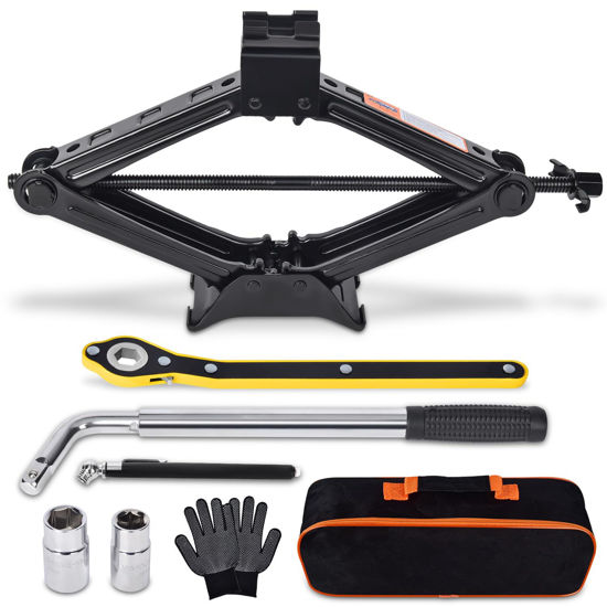 Picture of Car Jack Kit Scissor Jack for Car 2 Ton (4409 lbs) Tire Jack Tool Kit Universal Car Emergency Kit with Lug Wrench Tire Changing Kit for Car SUV