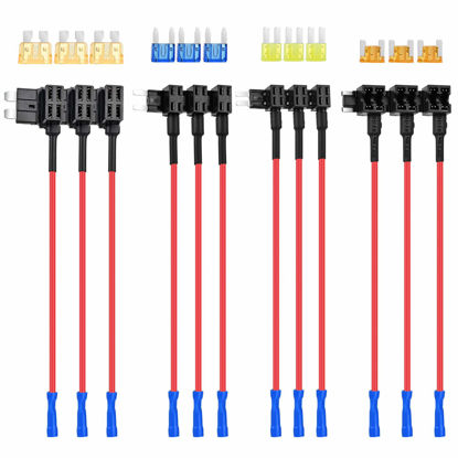 Picture of Nilight 12 Pack 12V Car Add-a-Circuit Fuse Tap Standard Mini Micro2 and Low Profile Fuse Taps 4 Types ATO ATC ATM APM Fuse Holder for Cars Trucks Boats