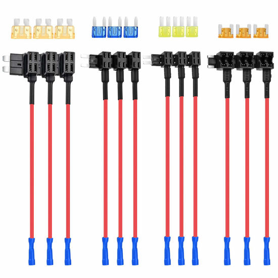Picture of Nilight 12 Pack 12V Car Add-a-Circuit Fuse Tap Standard Mini Micro2 and Low Profile Fuse Taps 4 Types ATO ATC ATM APM Fuse Holder for Cars Trucks Boats