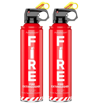 Picture of AmzBoom 2-Pack Fire Extinguisher for Home, Kitchen, Car, and Grill with Mounting Bracket and Emergency Kit - Extinguishing Spray, Compact A, B, C, K - Eco-Friendly, Prevents Reignition.