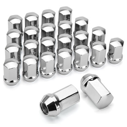 Picture of dynofit 24pcs 14x1.5 OEM Lug Nuts 1.75 inch(45mm) Height 7/8" Hex(22mm), M14-1.5 One-Piece Design Factory Chrome Wheel Lugnuts for Silverado & Tahoe GMC Sierra 1500 Buick Dodge Cadillac Chrysler