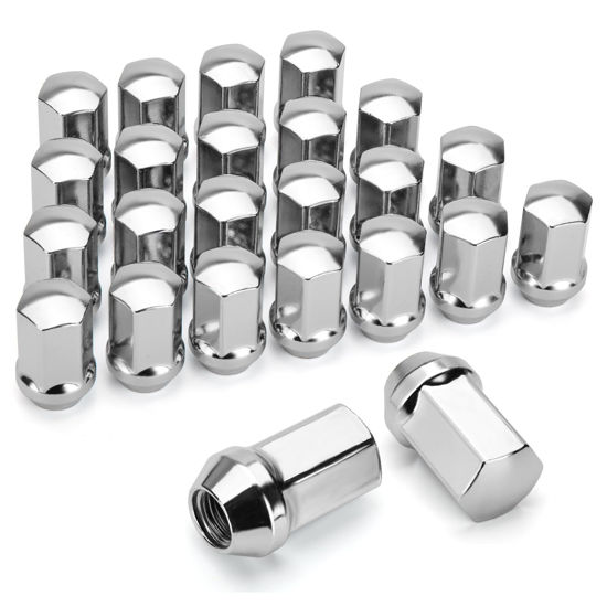 Picture of dynofit 24pcs 14x1.5 OEM Lug Nuts 1.75 inch(45mm) Height 7/8" Hex(22mm), M14-1.5 One-Piece Design Factory Chrome Wheel Lugnuts for Silverado & Tahoe GMC Sierra 1500 Buick Dodge Cadillac Chrysler