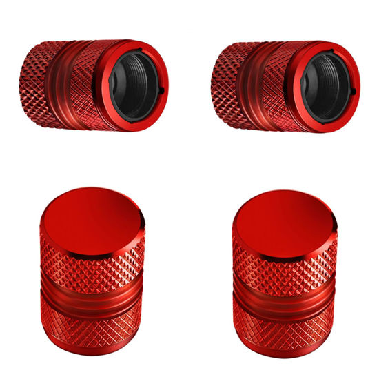 Picture of Tire Valve Stem Caps - 4 Pack Anti-Corrosion Premium Anodized Alloy Tyre Air Valve Caps Universal for Car SUV Bike Red