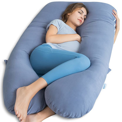 Picture of QUEEN ROSE Pregnancy Pillow, U Shaped Full Body Pillows for Sleeping Support, 55 Inch Maternity Pillow for Pregnant Women with Cooling Silky Cover, Blue