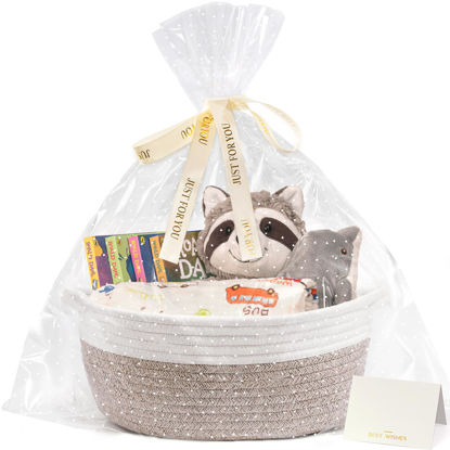 Picture of CHICVITA Gift Basket Empty to Fill, Woven Baskets for Storage, Small Cute Basket for Baby, Dog Basket, Decorative Basket with Gift Bags & Ribbon, 12"x 8"x 5", Brown