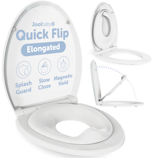 Picture of Quick Flip Elongated Toilet Seat with Built-In Potty & Splash Guard for Toddler Training, Slow Close - Jool Baby