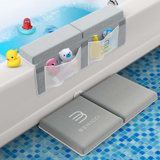 Picture of Comfortable Bath Kneeler and Elbow Kneeling Rest Pad for Baby Bathing Parents - Painless Foam Mat with Toy Organizer Pockets - Quick Drying, Foldable, Non-Slip for Baby and Toddler Bathing