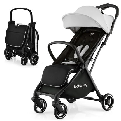 Picture of BABY JOY Lightweight Baby Stroller, Compact Travel Stroller for Airplane, Infant Toddler Stroller w/Adjustable Backrest & Canopy, Storage Basket, Self Standing Gravity Fold, Aluminium Frame (Gray)